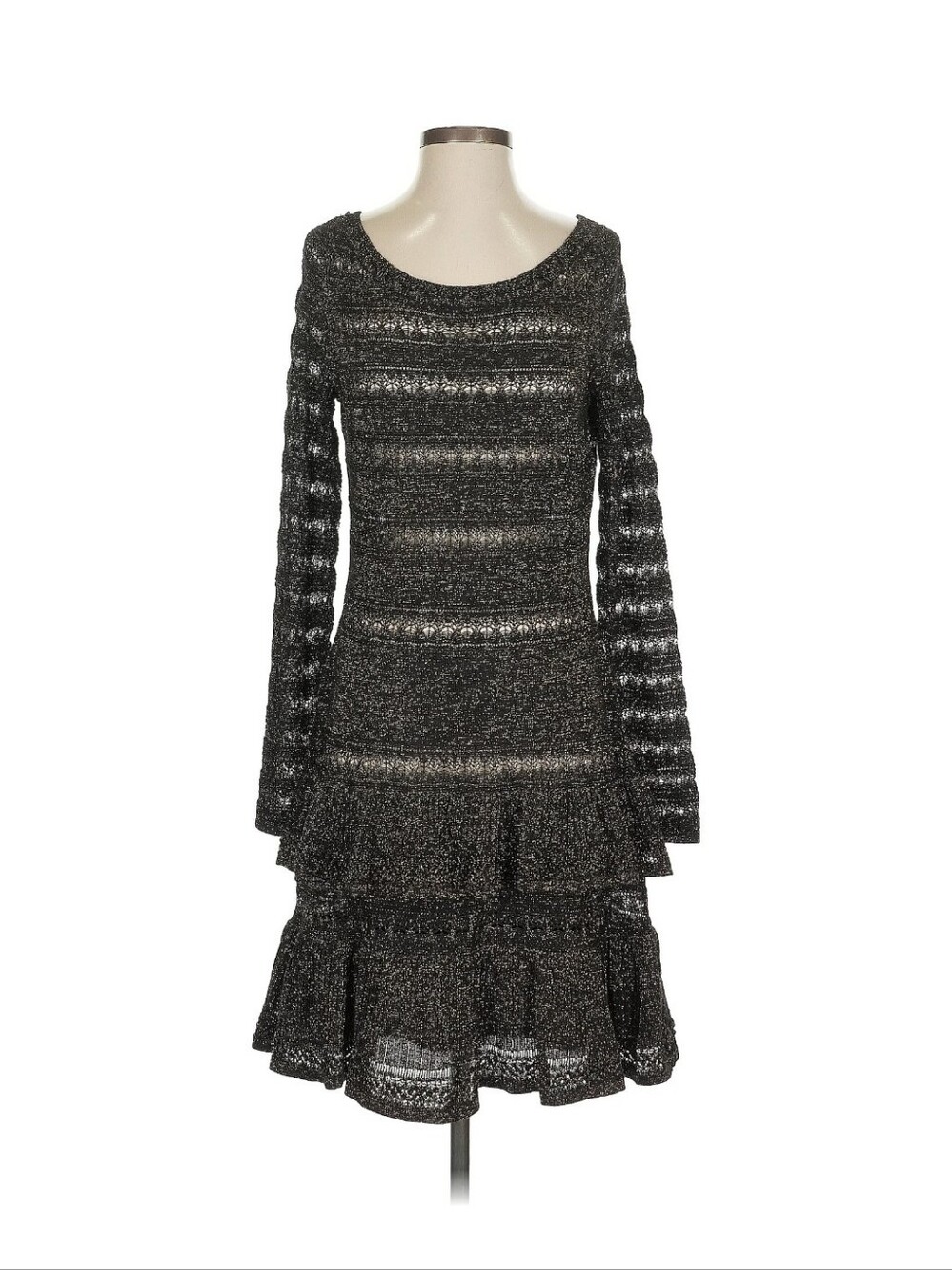 Twinset Milano Black & Gold Metallic Tiered Ruffle Knit Dress Size S/6